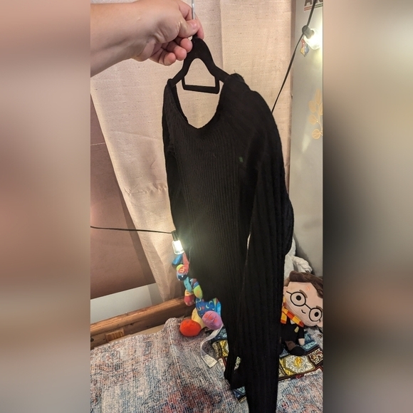 Bardot Black Ribbed V Neck Long Sleeve Bodysuit Women's Size Medium - Picture 7 of 14